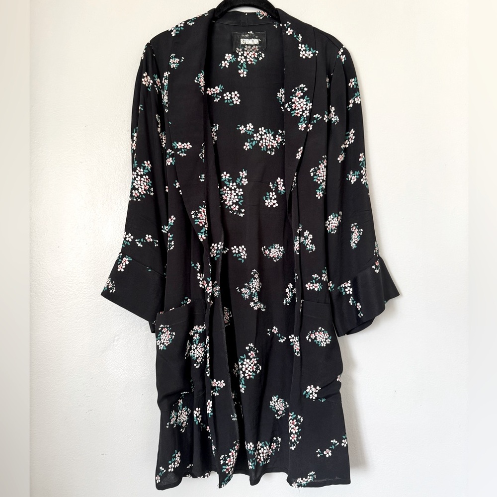 Reformation Black Floral Open Cardigan